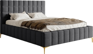 Selsey Bett Polsterbett Doppelbett 140x200 cm Mit Bettkasten Metallrahmen Goldene Beine Gasdruckfeder Schlafbett Chenille Dunkelgrau Szejlo