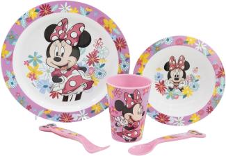 Kunststoff Kindergeschirr Set Motiv (5 tlg.) Schüssel, Teller, Becher & Besteck Minnie Mouse