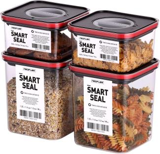 NEOFLAM® Vorratsdose Smart Seal Vorratsbehälter Set 4tlg. - Gr. 2x S, 2x M - Rot, Kunststoff (AS & PP), Silikon, (4-tlg)