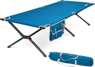 Feldbett XL Campingbett 203 x 81 cm klappbar Outdoorbett extra Breit Reisebett bis 160kg Campingliege für Outdoor, Festival und Garten mit Tragetasche blau, Stahlgestell