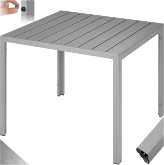 tectake® Gartentisch, Outdoor Esstisch, Balkontisch in Holz Optik, Terrassentisch mit Aluminiumrahmen, Gartenmöbel wetterfest, 90 x 90 x 74,5 cm, Tisch für Garten, Lounge, Sitzgruppe - Silber