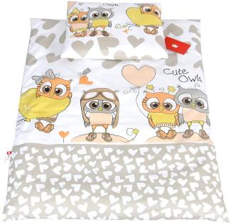 BABYLUX 2 tlg. Set Bezug für Kinderwagen Stubenwagen oder Wiege Garnitur Bettwäsche Kissen Decke 60 x 78 cm (105. Eule Beige)