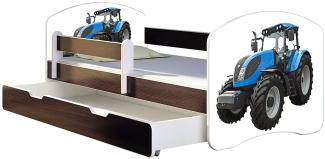 ACMA Kinderbett Jugendbett mit Einer Schublade und Matratze Wenge mit Rausfallschutz Lattenrost II 140x70 160x80 180x80 (42 Traktor, 160x80 + Bettkasten)