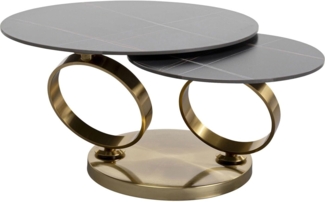 Kare Design Couchtisch Beverly, Gold, Wohnzimmertisch, Beistelltisch, Stahlgestell, Keramik Nutzfläche, 42 x 80 x 132 cm (H/B/T)