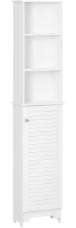 HOMCOM Badezimmerschrank mit höhenverstellbarem Regal Badmöbel mit Lamellentür Badezimmer-Hochschrank MDF Spanplatte Weiß 34 x 20 x 165 cm