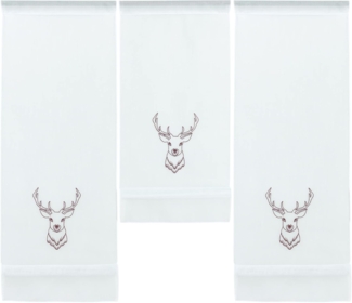 Clever-Kauf-24 Scheibengardine Design Mini Flächenvorhang Set bestickt Hirsch braun, 4056-01, (3 St), Stangendurchzug, transparent, bestickt