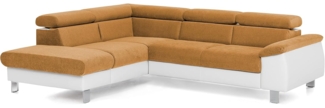 Mivano Ecksofa Micky mit Ottomane / Eckcouch mit Bettfunktion, kleinem Bettkasten und Kopfteilverstellung / 249 x 72 x 207 / Mikrofaser/Kunstleder, Gelb/Weiß