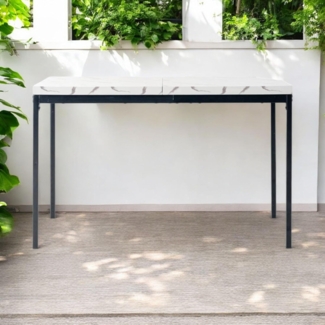 FurnitureR Garten-Bartische aus weißem Marmorimitat, für 4 bis 6 Personen, Dicke Holzplatte mit Metallstruktur, für Terrasse, Terrasse, Esszimmer, Garten, 120 x 70 x 75 cm