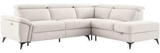 Vente-unique - Ecksofa mit elektrischer Relaxfunktion - Ecke rechts - melierter beiger Stoff - CADILO