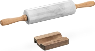 Navaris Nudelholz Teigroller und Ablage - Marmor Stein Nudelrolle mit Holzgriffen Marmor, (1-tlg)