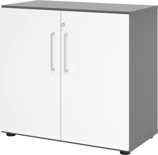 bümö® smart Aktenschrank abschließbar aus Holz | Büroschrank für Aktenordner | Büro Schrank System für Ordner | Flügeltürenschrank inkl. Einlegeböden (Graphit-Weiß, 2 Ordnerhöhen)