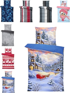 One Home Bettwäsche Winter Thermofleece, Fleece, 2 teilig, Weihnachten Winterlandschaft, kuschelig flauschig warm weich Modern