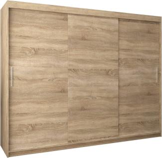 Kryspol Schwebetürenschrank Tokyo 250 cm Kleiderschrank mit Kleiderstange und Einlegeboden Schlafzimmer- Wohnzimmerschrank Schiebetüren Modern Design (Sonoma)