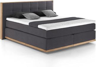 Mivano Levana Boxspringbett mit Sockel aus Eiche, 7-Zonen-Federkern, Matratzen H3 + Topper Premium, Chenille, Grau, Liegefläche 180 x 200 cm