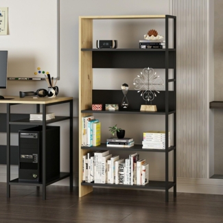 Stylish Bookshelf, Anthracite & Oak, 90 x 120 x 34 cm | 100% Melamine Coated Particle Board, 18 mm Thick | Modern Design for Home & Office Storage