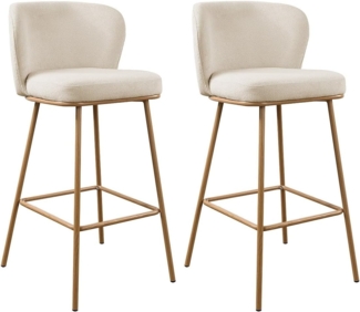 Vente-unique - Barhocker 2er-Set – strukturierter Stoff & Metall in Holzoptik – Beige und Natur – SENORASE