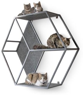 Canadian Cat Company Katzen-Wandregal HexaCat Katzenregal/Kratzbaum Industrial-Design, Filzflächen, Wandregal/Kletterwand aus Metall mit Filzflächen ca. 120 x 104 x 35 cm