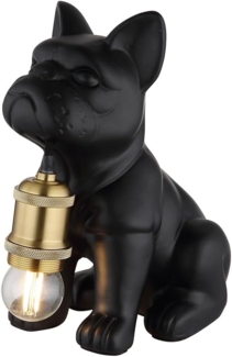 Tischleuchte, Keramik, Hund, schwarz, kupfer, H 24 cm