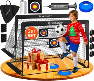 KESSER Pop-Up Fußballtor, 2er Set, mit Transporttasche, 6x Hütchen, Ballpumpe & Zielscheibe, Glasfaserstangen, 120x90 cm, Schwarz