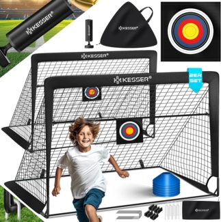 KESSER Pop-Up Fußballtor, 2er Set, mit Transporttasche, 6x Hütchen, Ballpumpe & Zielscheibe, Glasfaserstangen, 120x90 cm, Schwarz