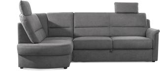 Cavadore Ecksofa Paris mit Federkern / Kleines L-Sofa mit Vorziehsitz, Bettkasten und Ottomane / inkl. 2 Kopfstützen / 243 x 112 x 155 / Grau