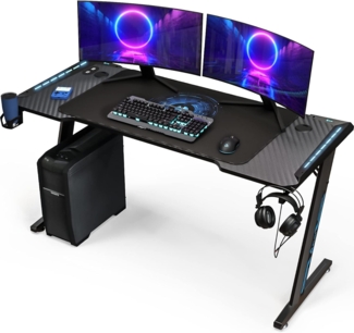 KLIM K140 Gaming Tisch mit LED - 140x60 cm Gaming Schreibtisch mit Kabelmanagement und Maus pad - Einfacher Aufbau - Stabiler Schreibtisch aus Metall und Holz - Perfekt für Gaming + Büro - NEU 2022
