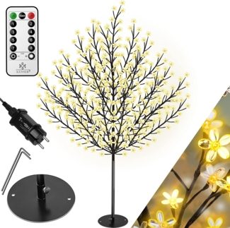 KESSER® Kirschblütenbaum mit Fernbedienung | Lichterbaum Indoor Outdoor Metallfuß Stabil | Weihnachten Beleuchtung Leuchtbaum Warmweiß 220cm