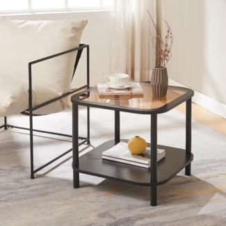 Beistelltisch Latama mit Glasplatte 51x51x45 cm Schwarz/Bronzeglas [en. casa]