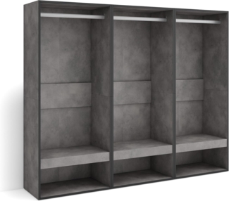 Skraut Home | Offener Kleiderschrank | Kleidung, Schuhe | 180 x 145 x 35 cm | Für Schlafzimmer, Zimmer | Garderobenschrank | Moderner Stil | Zement