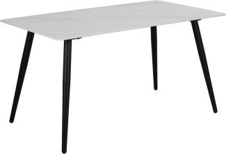 AC Design Furniture Wilford Esstisch für 6 Personen, Weiße Tischplatte, Schwarze Metallbeine, Hitze- und Kratzbeständige Keramikplatte, Rechteckiger Esstisch, B: 140 x H: 75 x T: 80 cm