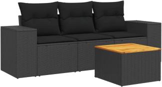 vidaXL 4-tlg. Garten-Sofagarnitur mit Kissen Schwarz Poly Rattan 3257644