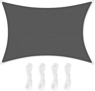 SONGMICS Sonnensegel 3x4 m, Sonnenschutz aus reißfestem HDPE-Kunststoff, wetterbeständiger UV-Schutz, luftdurchlässig, Garten, Balkon, Terrasse, Camping, rechteckig, 2 m Seile, rauchgrau GSS34GY