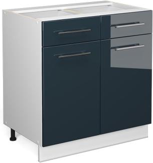 Vicco Küchenunterschrank Fame-Line, Dunkelblau Hochglanz/Weiß, 80 cm, AP Eiche