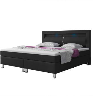 Boxspringbett 'Milano' inkl. Matratze, Topper und LED-Beleuchtung, Kunstleder schwarz TYP 6, 180 x 200 cm