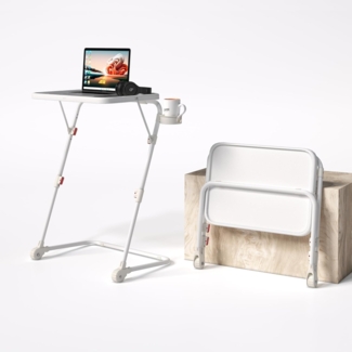 MEUBLE COSY Kleiner Klappbarer Laptoptisch Höhenverstellbar Schreibtisch Beistelltisch Ohne Montage Sofatisch Neigbar Computertische Betttisch Pflegebett, Weiß
