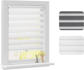 WOLTU Doppelrollo Klemmfix ohne Bohren 80x130 cm Weiß, Duo Rollo Zebrarollo Schnurlos für Fenster & Tür, Seitenzugrollo Fensterrollo ohne Kettenzug lichtdurchlässig & verdunkelnd/Kindersicherung