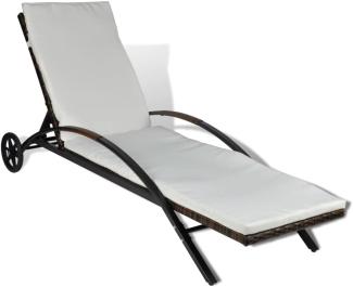 vidaXL Sonnenliege mit Polster & Rollen Poly Rattan Braun 42488