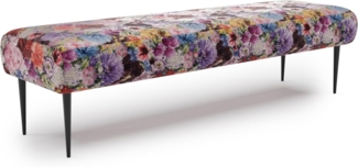 CAVADORE Sitzbank Amba, Trendige Polsterbank 3-sitzig für Küche, Esszimmer oder Wohnküche / Küchenbank passend zum 3-Sitzer Amba / 159 x 52 x 54 / Jacquard Flachgewebe: Blumenmuster Rot