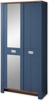 DIJON Garderobenschrank mit Spiegel in Parisian Blue, Haveleiche Cognac Optik - Moderner Flurgarderoben Schrank mit viel Stauraum - 98 x 201 x 38 cm (B/H/T)