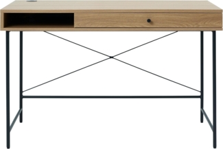 FJORDFORM Schreibtisch mit 1 Schublade und Regal, 120 x 76 x 60 cm Kleiner Computertisch, Bürotisch, für Arbeitszimmer, Schlafzimmer, Metallgestell, Loch für Kabel