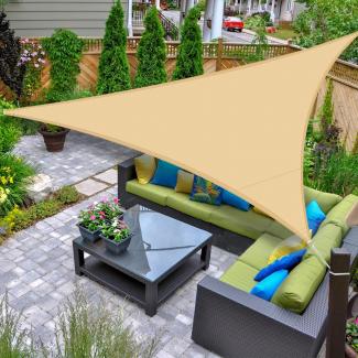 AXT SHADE Sonnensegel Wasserdicht Dreieckig 3 x 3 x 3 m Wetterschutz Sonnenschutz PES Polyester mit UV Schutz für Terrasse Balkon Garten-Sand(Wir Machen Sondergrößen)