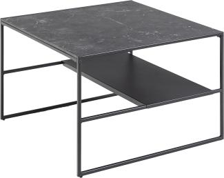 Amazon-Marke: Movian Couchtisch mit einer Ablage, marmorierte Tischplatte, schwarzes Metallgestell, 70. 1x44. 96x70. 1 cm, Quadratisch, Schwarz