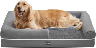 Feandrea Orthopädisches Hundebett, Hundekissen, Hundekorb, weiche Polsterung, Hundesofa, erhöhte Ränder, Bezug abnehmbar und waschbar, 112 x 86 x 18 cm, rutschfeste Unterseite, hellgrau PGW068G02V1