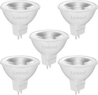 Linkind GU5.3 LED Lampe 5W, ersetzt 50 Watt, 5000K Tageslichtweiß 520Lm MR16 Spot Reflektor mit 36° Abstrahlwinkel, AC/DC 12V LED Energiesparlampe GU5.3, nicht dimmbar, 5 Stück