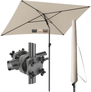 4smile Sonnenschirm Balkon SunnyShade, Sonnnenschutz Balkon SET 3-in-1, Beige - UV50+ SunnyGuy Sonnenschirm rechteckig 200x125 cm + Sonnenschirmhalter Balkongeländer + Sonnenschirmhülle