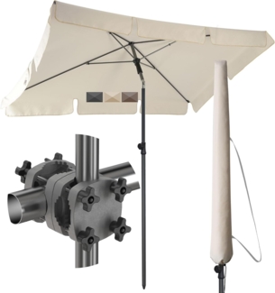 4smile Sonnenschirm Balkon SunnyShade, Sonnnenschutz Balkon SET 3-in-1, Beige - UV50+ SunnyGuy Sonnenschirm rechteckig 200x125 cm + Sonnenschirmhalter Balkongeländer + Sonnenschirmhülle
