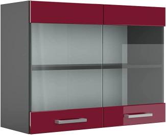 VICCO Küchenschrank R-Line Hängeschrank Unterschrank Küchenzeile Küchenunterschran Anthrazit (Bordeaux Hochglanz, Hängeglasschrank 80cm)