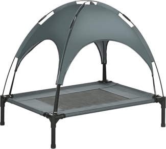PawHut Tierbett Hundeliege mit Baldachin, Oxford, Netzstoff, Taftstoff, für Garten, Balkon, Grau
