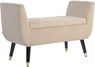 HOMCOM Sitzbank mit Stauraum Armlehnen, Samtartiges Polyester (Truhenbank, 1-St, Polsterbank), Gummiholz Beige 107 x 42 x 65 cm