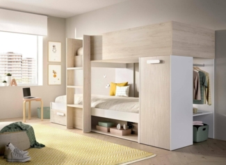 Dmora - Schlafzimmer Focalone, Komplettes Schlafzimmer, Kinderzimmer, Loft-Bett Kit, 246x112 h150 cm, Weiß und Eiche